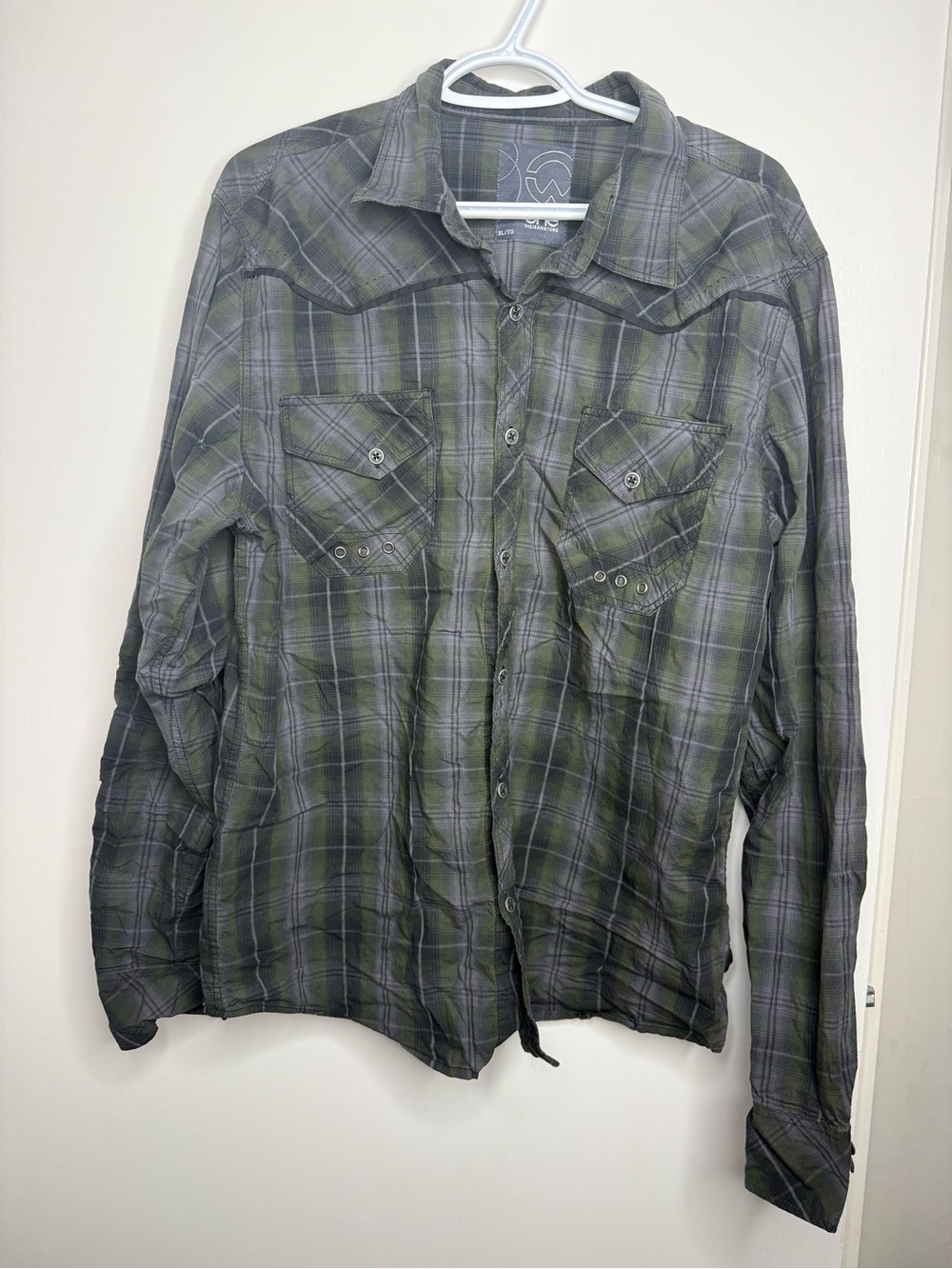 Warehouse One Men's Green Plaid Button-Up Shirt XL
